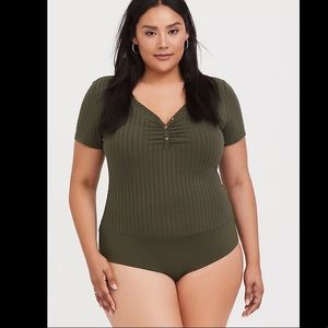 Torrid Rib Knit Body Suit Olive Green